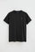 Black short-sleeve T-shirt with Rigby Go rubberised logo