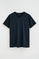 Navy-blue V-neck T-shirt with Rigby Go logo
