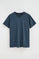 Denim-blue V-neck T-shirt with Rigby Go logo