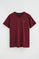 Maroon V-neck T-shirt with Rigby Go logo