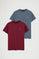 Men’s 2-pack T-shirts in denim blue and maroon with short sleeves and Rigby Go embroidery