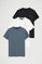 Men’s 3-pack T-shirts in black, denim blue and white with short sleeves and Rigby Go embroidery