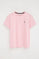 Pink short-sleeve round-neck T-shirt with Rigby Go embroidery