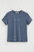 Denim-blue short-sleeve straight-fit T-shirt with Polo Club rhinestones