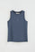 Denim-blue sleeveless T-shirt with slim fit and Rigby Go embroidery