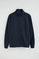 Navy-blue high-neck sweatshirt with full zip and Rigby Go embroidery