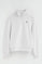 White sweatshirt with zipped neck and Rigby Go logo