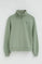 Pale-green sweatshirt with zipped neck and Rigby Go logo