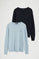 Men’s 2-pack jumpers in navy and light blue with round neck and Rigby Go logo