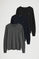 Men’s 3-pack jumpers in navy blue, black and dark grey marl with round neck and Rigby Go logo