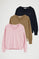 Women’s wool-blend 3-pack jumpers in pink marl, camel marl and navy blue with V-neck Rigby Go