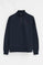Navy-blue high-neck sweatshirt with half zip and Rigby Go embroidery
