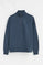 Denim-blue high-neck sweatshirt with half zip and Rigby Go embroidery