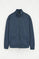 Denim-blue high-neck zip-up sweatshirt with Rigby Go embroidery