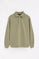 Sage-green polo-collar sweatshirt with Rigby Go embroidery