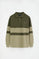 Army-green striped sweatshirt with polo collar and Polo Club patch