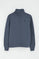 Denim-blue half-zip sweatshirt with Rigby Go embroidery