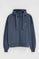 Denim-blue hoodie with zip and Rigby Go embroidery