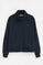 Navy-blue high-neck zip-up sweatshirt with Rigby Go embroidery