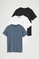 Men’s 3-pack T-shirts in black, denim blue and white with short sleeves and Rigby Go embroidery