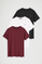 Men’s 3-pack T-shirts in black, white and maroon with short sleeves and Rigby Go embroidery