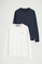 Men’s 2-pack T-shirts in navy blue and white with long sleeves and Rigby Go embroidery