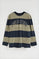 Navy-blue and sage-green striped T-shirt with Polo Club twill logo