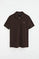 Dark-chocolate zip-collar polo shirt with Polo Club patch