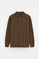 Brown long-sleeve polo shirt with Rigby Go embroidery