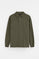 Army-green long-sleeve polo shirt with Rigby Go embroidery