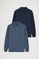 Men’s 2-pack polo shirts in navy and denim blue with long sleeves and Rigby Go embroidery