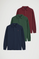 Men’s 3-pack polo shirts in navy blue, bottle green and maroon with long sleeves and Rigby Go embroidery