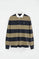 Sage-green striped polo shirt with shirt collar and Rigby Go embroidery