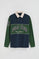 Navy-blue and bottle-green polo shirt with shirt collar and Polo Club twill design