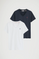 Women’s 2-pack T-shirts in white and navy blue with V-neck and Rigby Go embroidery