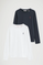 Round-neck 2-pack T-shirts in white and navy blue with long sleeves and Rigby Go embroidery