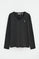 Black long-sleeve V-neck T-shirt with Rigby Go embroidery