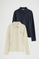 Women’s 2-pack polo shirts in navy blue and beige with long sleeves, slim fit and Rigby Go embroidery