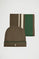 Brown striped hat and scarf set with Rigby Go logo